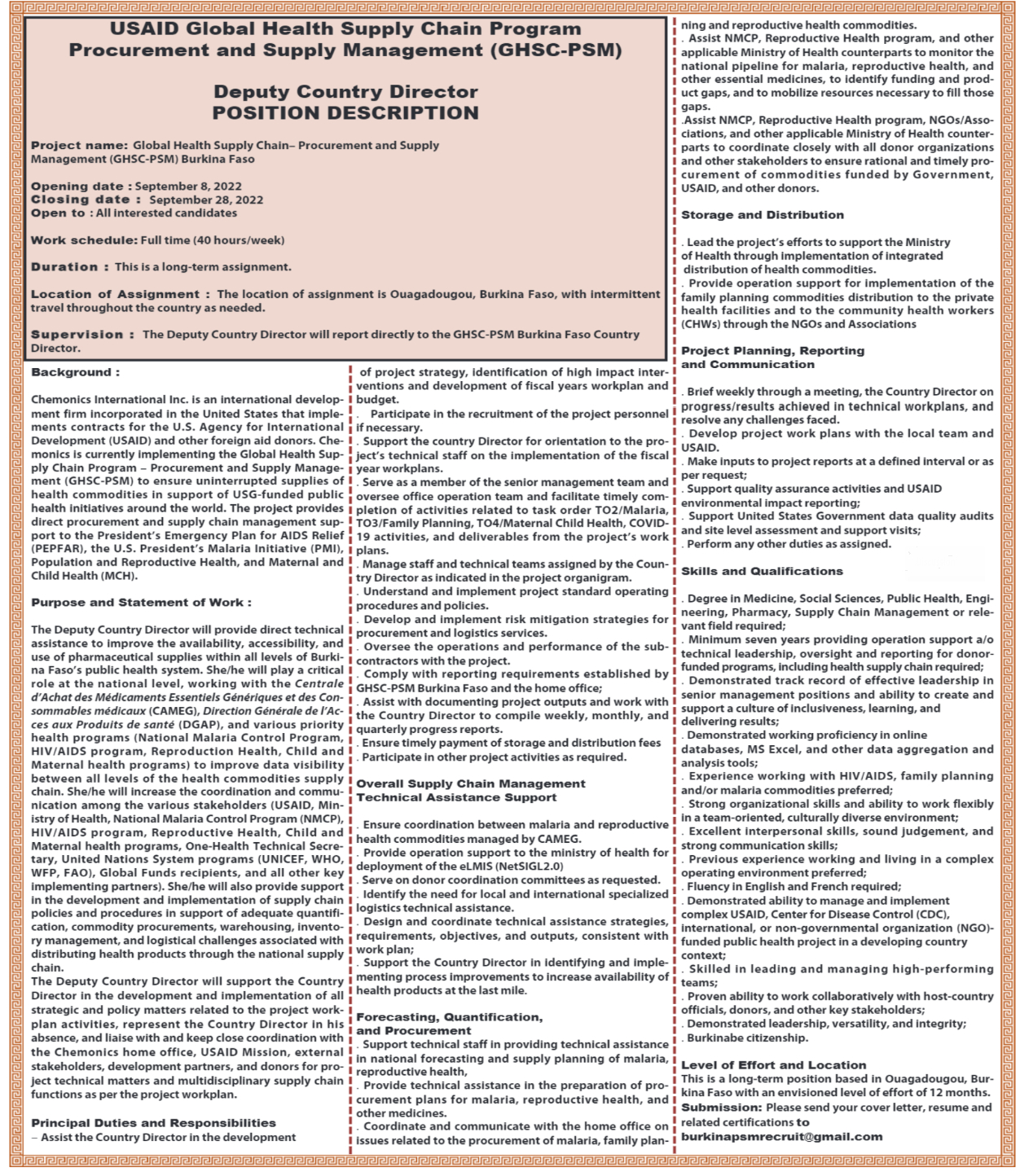 Recrutement de 01 Deputy Country Director